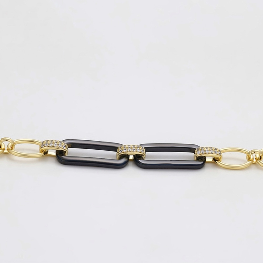 Last 1 🔥 Paperclip Chain Bracelet 14k Gold Plated w/ Cubic Zirconia - Picture 2 of 10